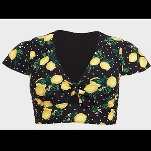Torrid Lemon Dot Short Sleeve Bikini Top